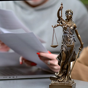 Statue of Lady Justice holding a sword and scales, symbolizing self-defense laws in Florida.
