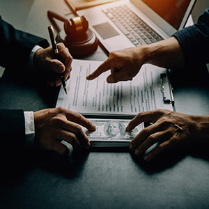Two people reviewing legal documents on a desk, representing the appeal process for a criminal conviction.