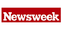 Newsweek magazine logo with bold white serif font set against a bright red rectangular background.
