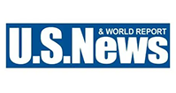 U.S. News & World Report logo with white text inside a blue rectangular box.